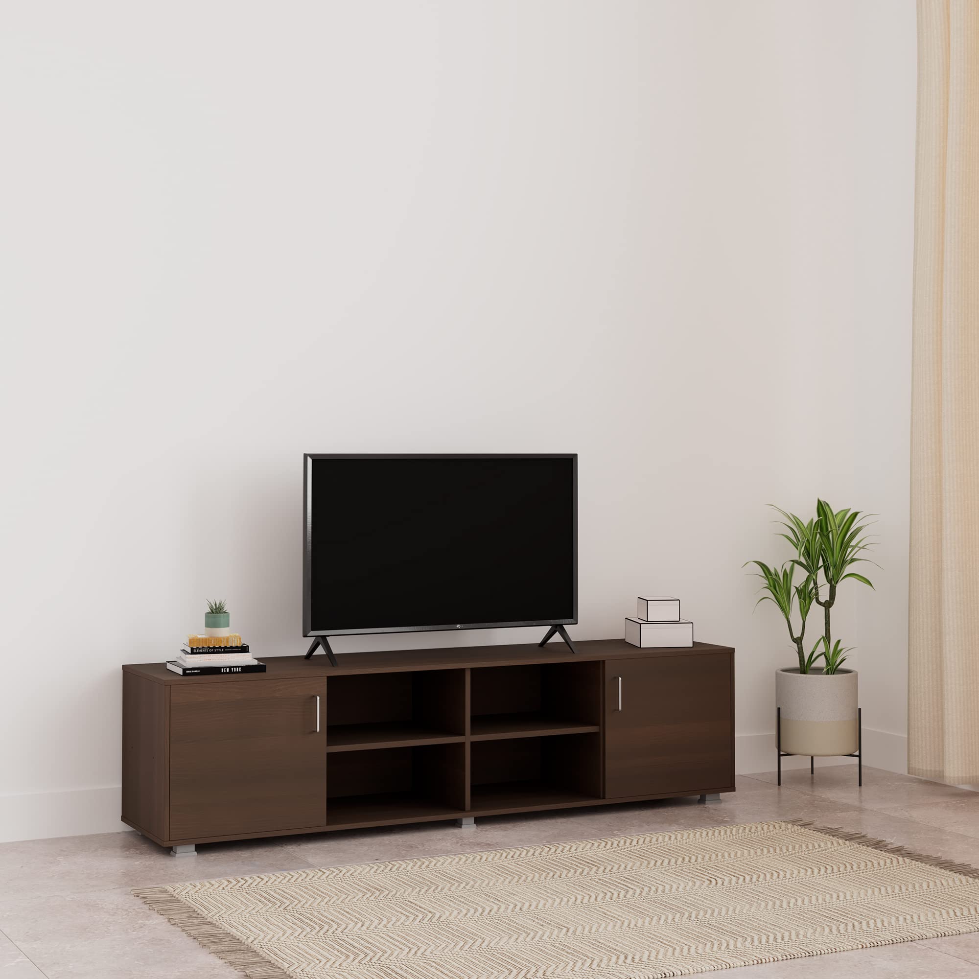 Amazon Brand - Solimo Donkton TV Entertainment Unit with 8 Shelves (Engineered Wood, Acacia Dark)-image-36