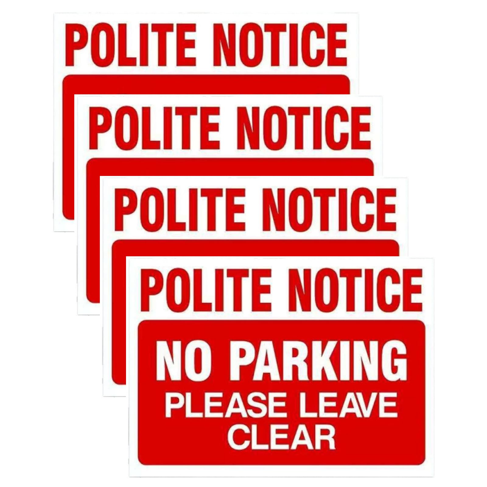 4 PCS No Parking Signs Outdoor, 10 x 7.1 Inch No Parking Notice Signs, Weatherproof PVC Warning Signs With Self Adhesive Backing, No Parking Signs For Driveway Private Property Garage Gate Business
