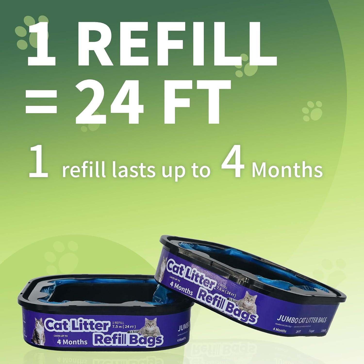 Upgrade Cat Litter Refill Bags,Jumbo 4-Pack, 96 total ft | Upgrade Odor Control,Universally Compatible with Litter Cat Genie,Sized Cat Litter Disposal Bins