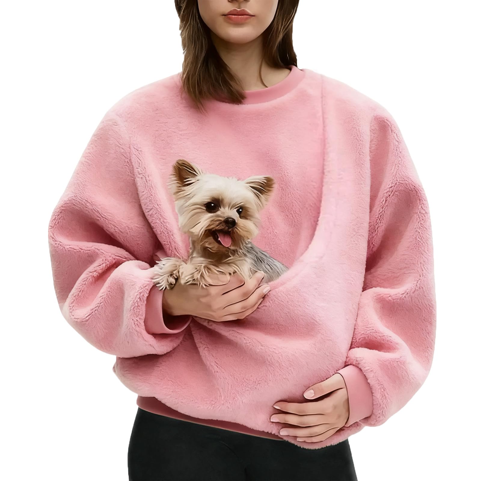 Hoodie mit Pet Pouch Langarm Pullover mit Hundetasche Damen Hoodie Katzen Hund Tasche Teddy Fleece Sweatshirt Warmer Winterpullover Cat und Dog Carry Bag Herbst Winter Kapuzenpullover