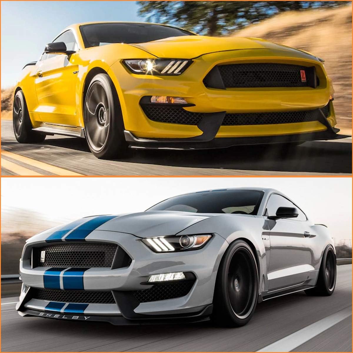 AUTOWIKI Headlights for 2015-2017 Ford Mustang with Black Housing Amber Reflector Clear Lens 2PCS