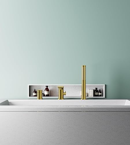 Miniatura 9 de Grifo de bañera romano moderno con boquilla giratoria de 360, grifo de bañera de montaje en cubierta con ducha de mano, grifo de llenado de bañera