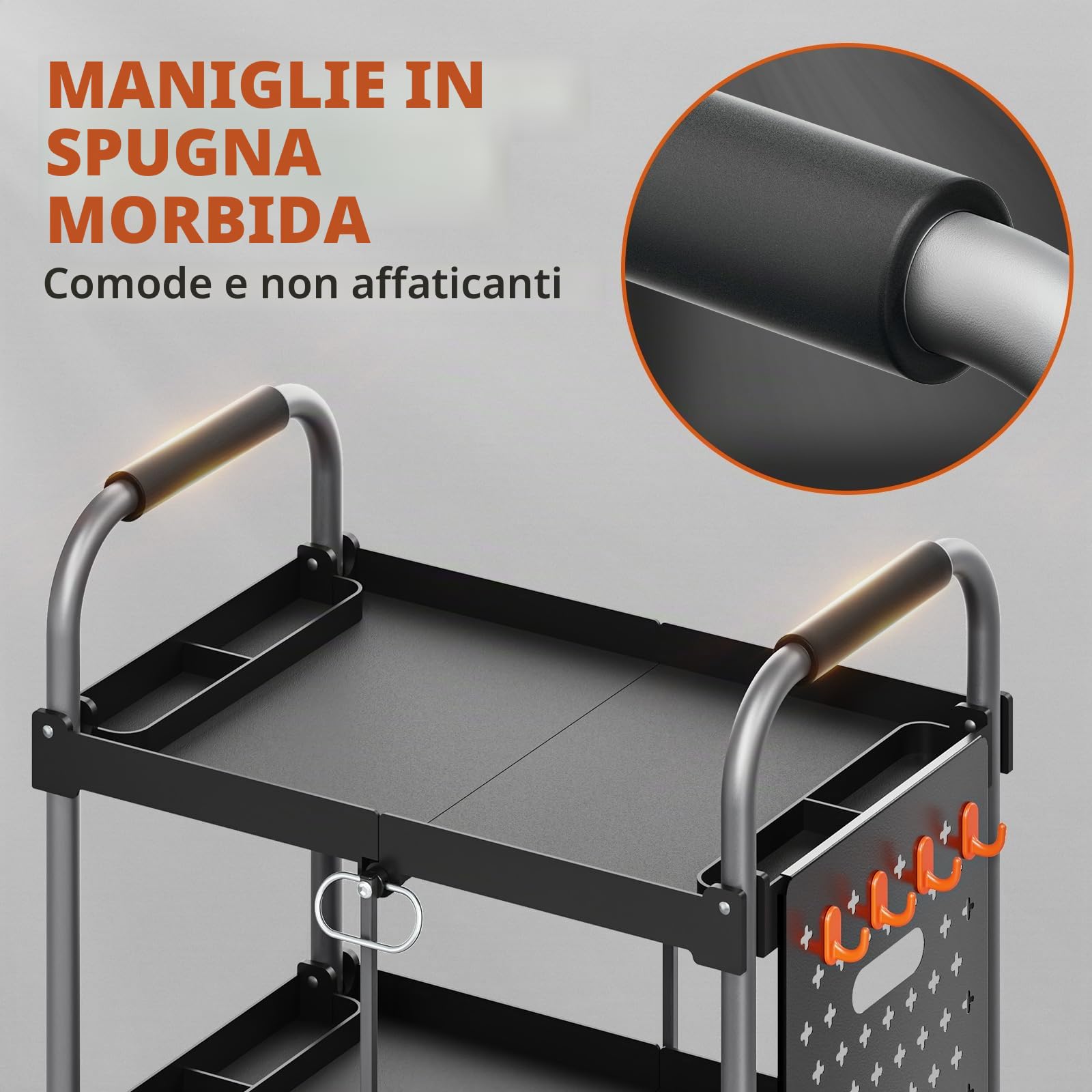 KINGRACK Carrello di Servizio Pieghevole a 3 Ripiani con Ruote e Maniglia Ergonomica, Carrello Portautensili Multiuso, Carrello Porta Attrezzi, Carrello Portaoggetti Casa Ufficio Garage Officina, Nero