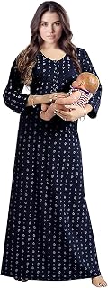 Adwester Women's- Full Sleeves-Feeding- Nursing- Maternity Nighty/Maxi/Gown/Nightdress/Nightwear- Hosiery Cotton Fabric- F... Price In India