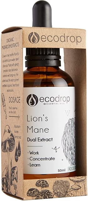 Organic Lion's Mane Mushroom, Double Extract Liquid Tincture, 50ml, EU & Soil Association Organic Certified, Manufactured in Finland