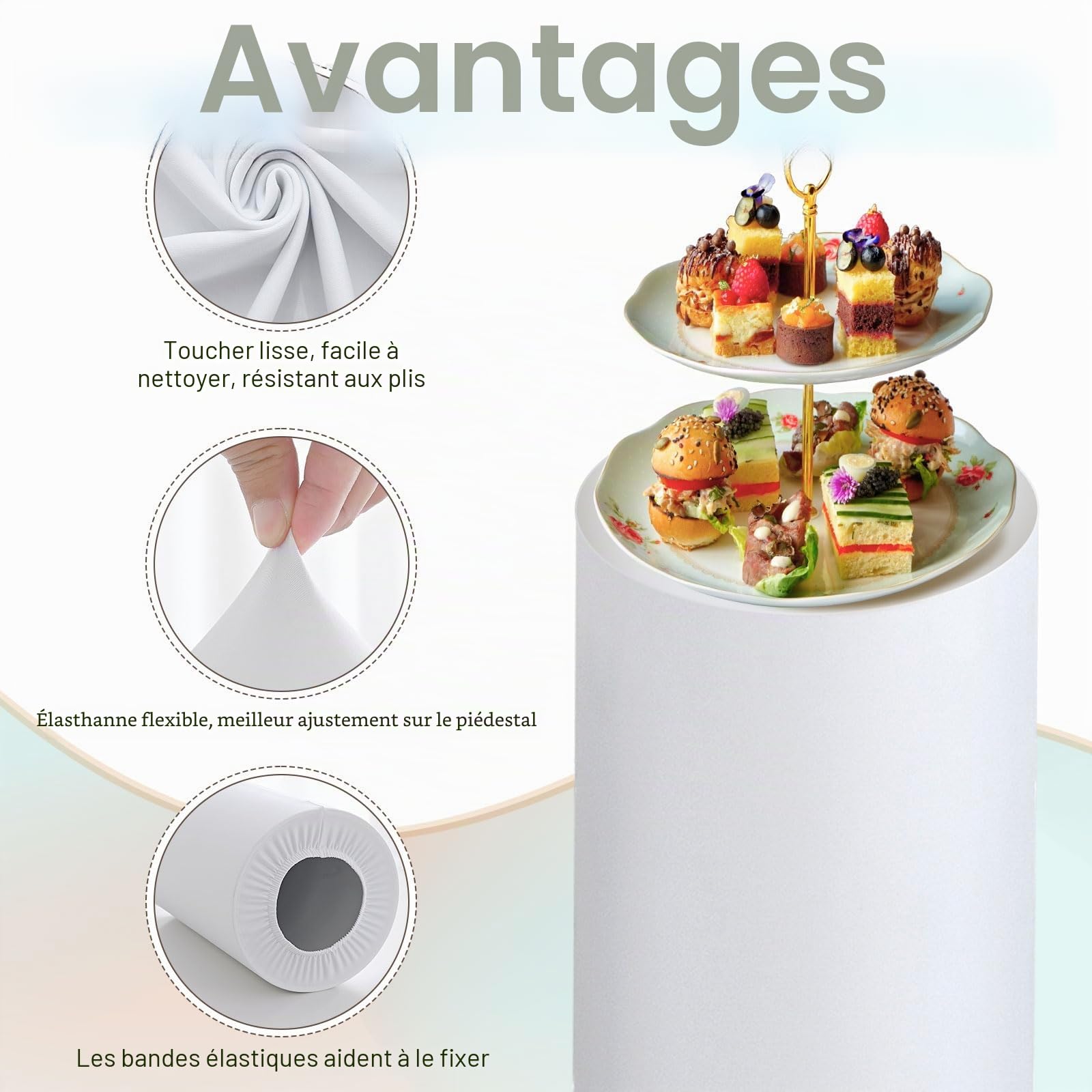 sourcing map Lot de 3 housses de support cylindriques blanches en spandex, housse de socle pour décoration de fête, mariage, anniversaire, contient uniquement des housses de cylindre (tissu élastique