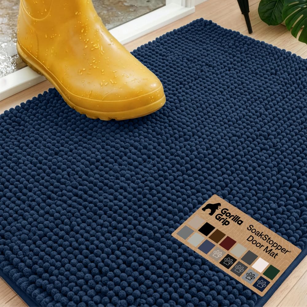 GORILLA GRIP SoakSTOPPER Dog Door Mat, Machine Wash and Dry, 24x17 Navy