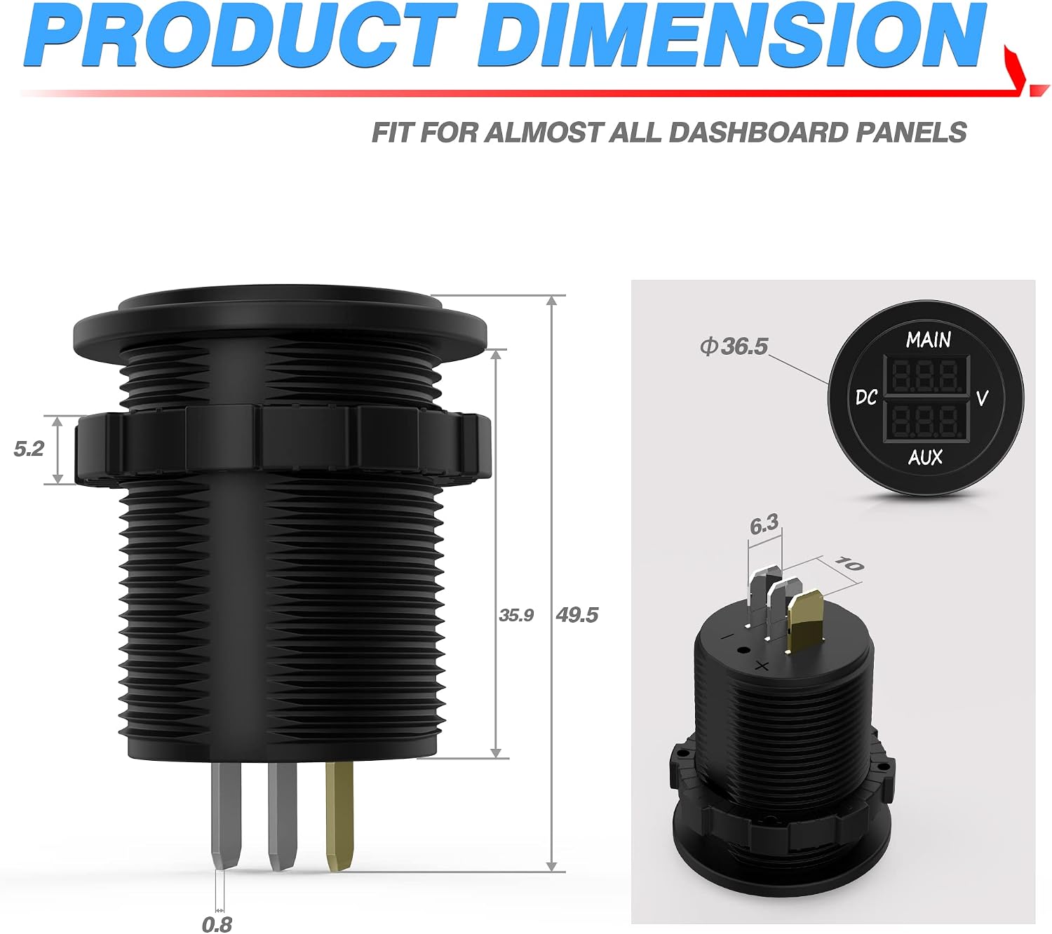 MICTUNING LED Digital Double Voltmeter, Round Panel Voltage Monitor Blue for Car Pickup RV Truck Dual Battery Pack