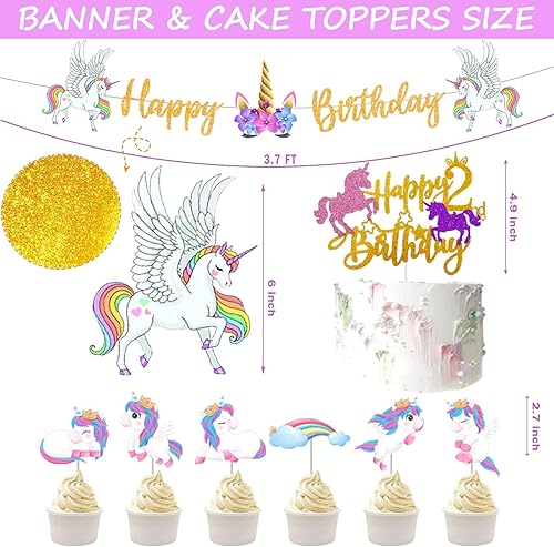Miniatura 3 de 128 decoraciones de unicornio para el segundo cumpleaños para niñas, decoraciones de fiesta de cumpleaños de unicornio de Fiesec de dos años,