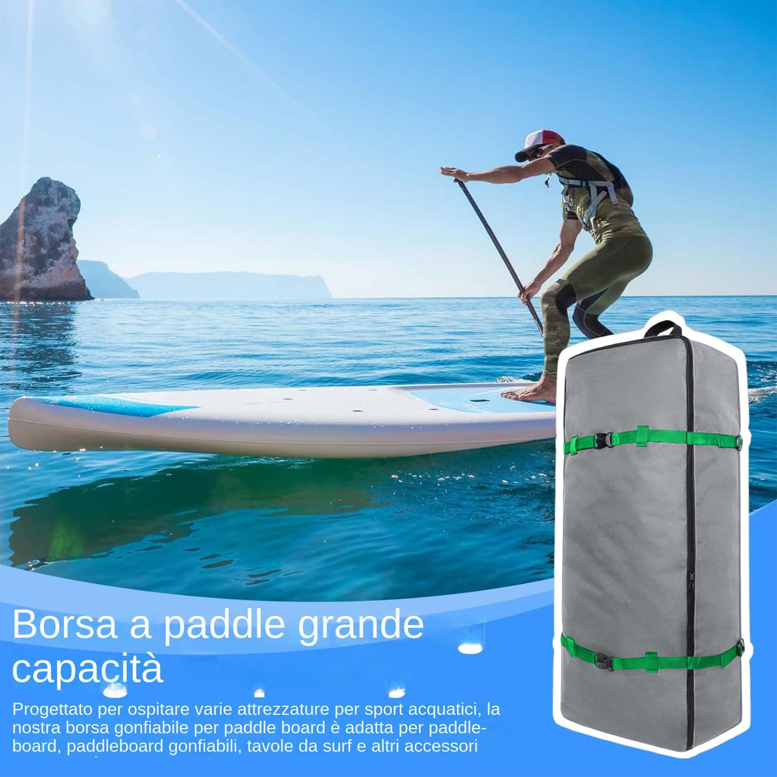 Borsa gonfiabile per paddle board,Borse per stand up paddle | Borsa per tavola da stand up paddle Oxford 600D - Zaino resistente con maniglia e cinghie regolabili, portaborse impermeabile per tavole d