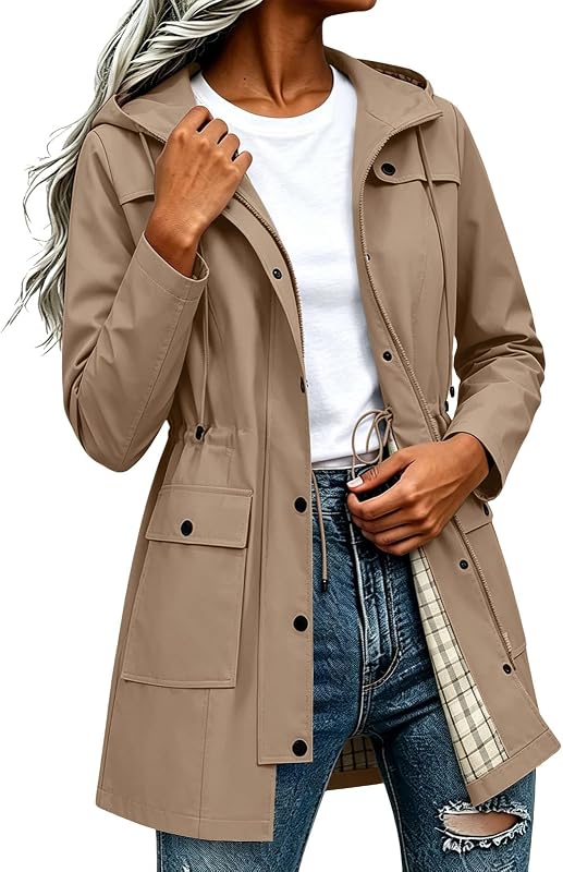 Abrigos de lluvia para mujer con capucha, campera cortavientos con forro a rayas, impermeable, resistente al viento, campera de lluvia para exteriores