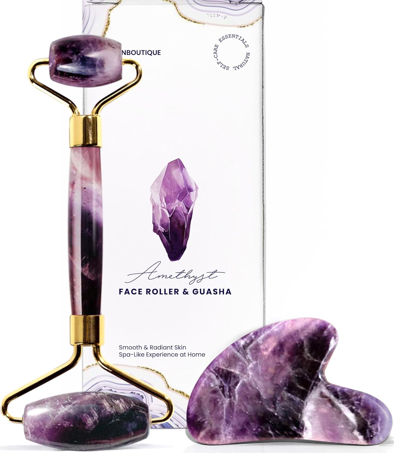 ROSELYNBOUTIQUE Gua Sha Facial Tools & Face Lift Roller for Wrinkless Natural Skincare Tool Jade Roller Guasha Tool for Face (Amethyst)
