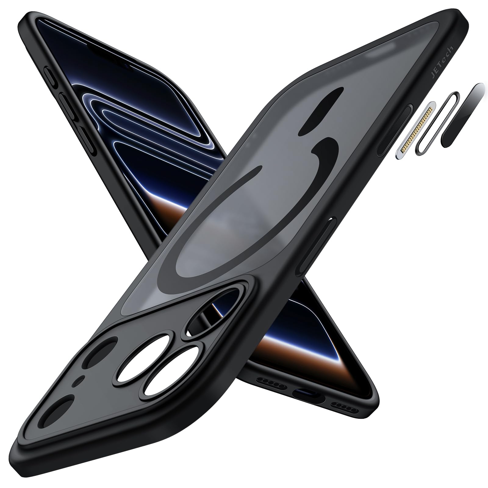 JETech Magnetic Case for iPhone 17 Pro Max 6.9-Inch Compatible with MagSafe, Shockproof Slim Phone Cover with Built-in Camera Control Button, Matte Translucent Back (Black)