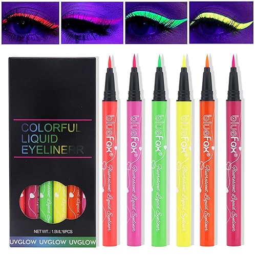 Juego de delineador líquido de neón UV brillante, pintura facial de maquillaje neón de color mate, juego de lápices delineador de ojos impermeable,