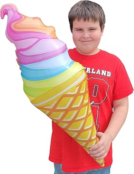 Zugar Land Rainbow Ice Cream Cone Inflates 33" Vinyl. 1 Pack Colorful Large Huge Soft Ice Cream Swirl Display Decor Balloon