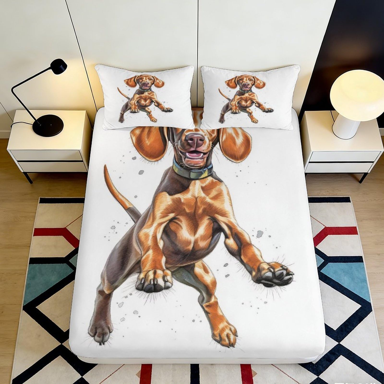 3D Printed Playful Dog Fitted Sheet Microfiber Bedroom Decor Cartoon Puppy Mattress Cover for Adult Teen Home 90x200x25cm