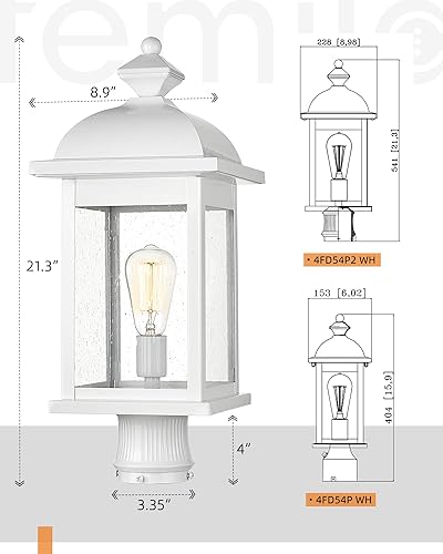 Miniatura 2 de FEMILA 4FD54P2 WH - Luces de poste para exteriores, 21 pulgadas, grande, impermeable, farol de poste exterior con vidrio sembrado, acabado blanco,