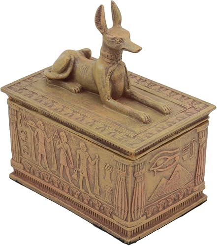 Miniatura 2 de Ebros - Joyero egipcio con diseño de ojo de Horus y Anubis con acabado de piedra arenisca de 4.5 pulgadas de alto como el príncipe de Egipto, dioses