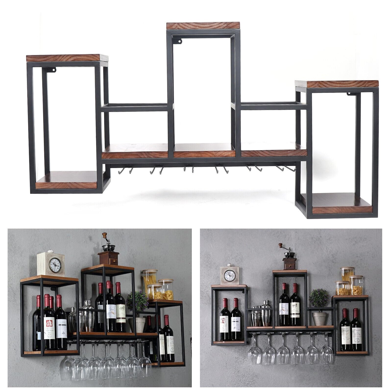 Estantería de Pared para Vino - Soporte para Botellas de Cristal y Madera