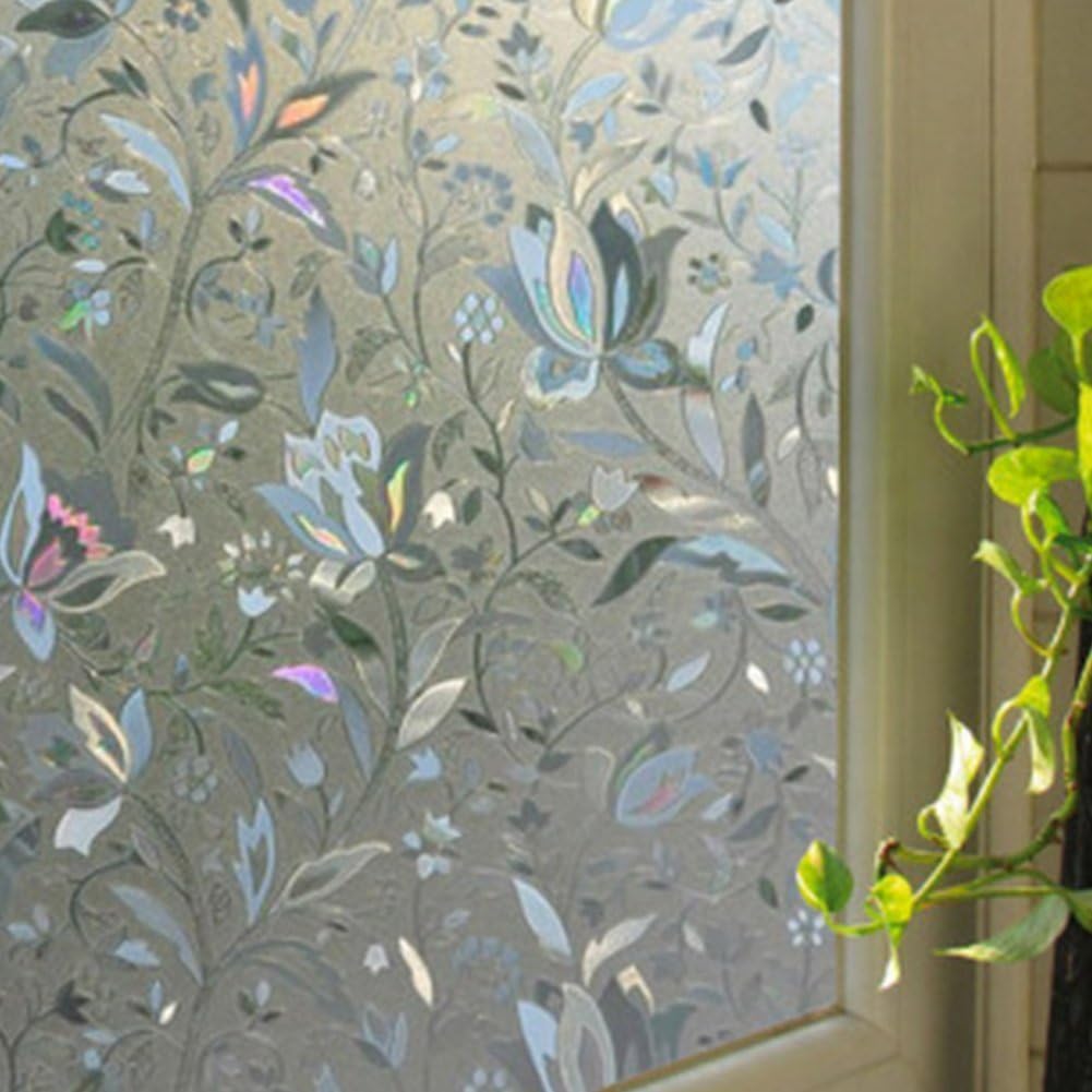 DAEDALUS 100x45cm 3D Flower Pattern Self-adhesive Window Film Sticker Opacity Glass Cover