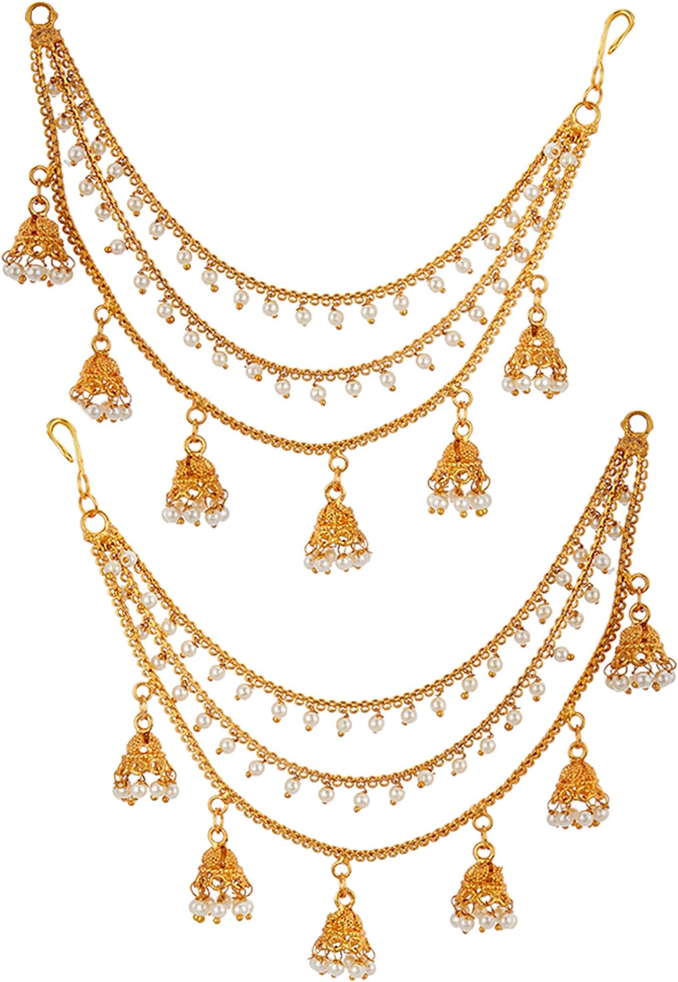 - Traditional Brass 18 K Gold Plated Wedding Jewellery Bahubali Inspired Long Chain Jhumki Earrings for Women and Girl