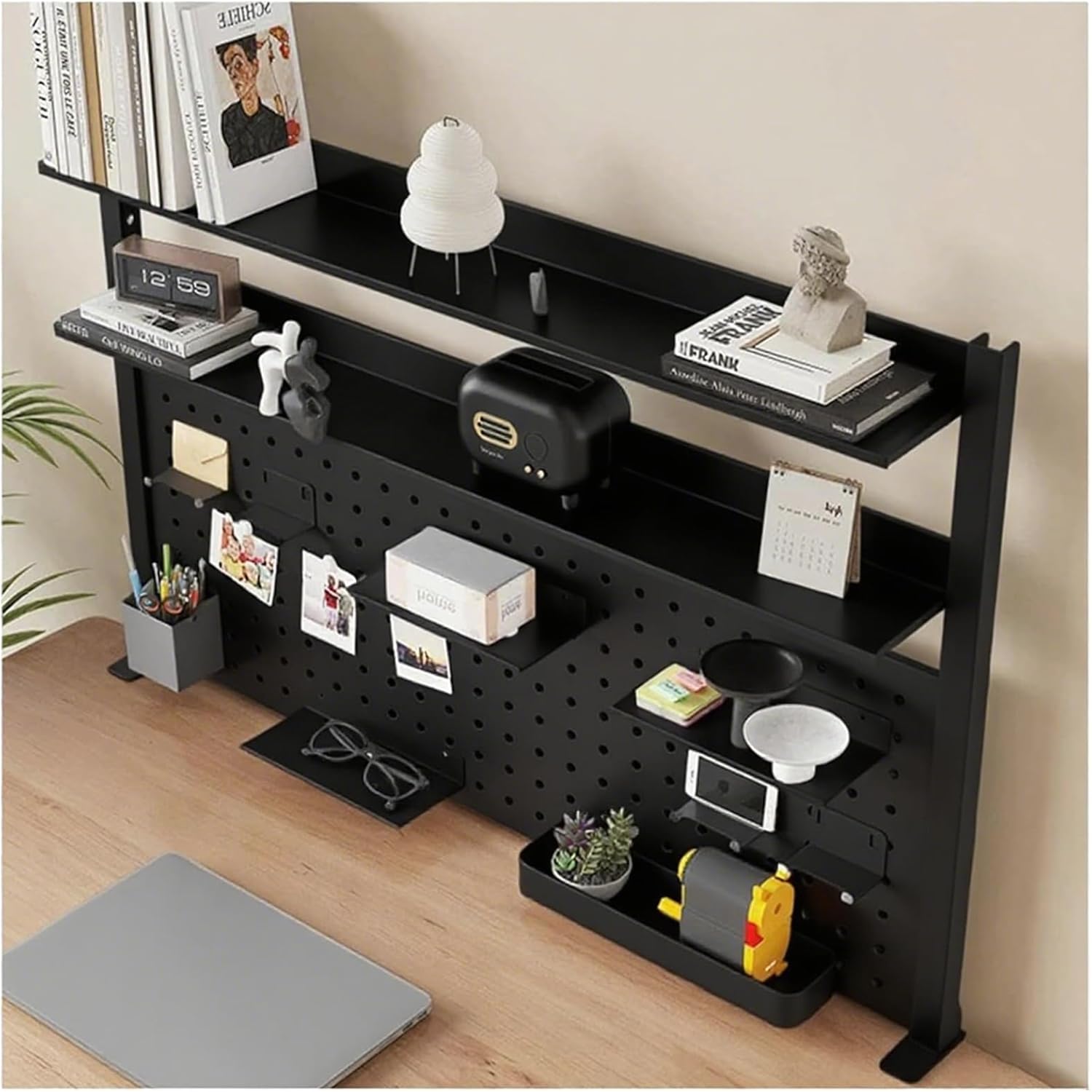 39.4in Clamp on Desk Organizer Shelf, Desk Extender with Pegboard, Gaming/Computer Desk Accessories with Shelf, Privacy Panel for Office, Clamp-on Desktop Shelving System (Black, 39.4in/100cm)