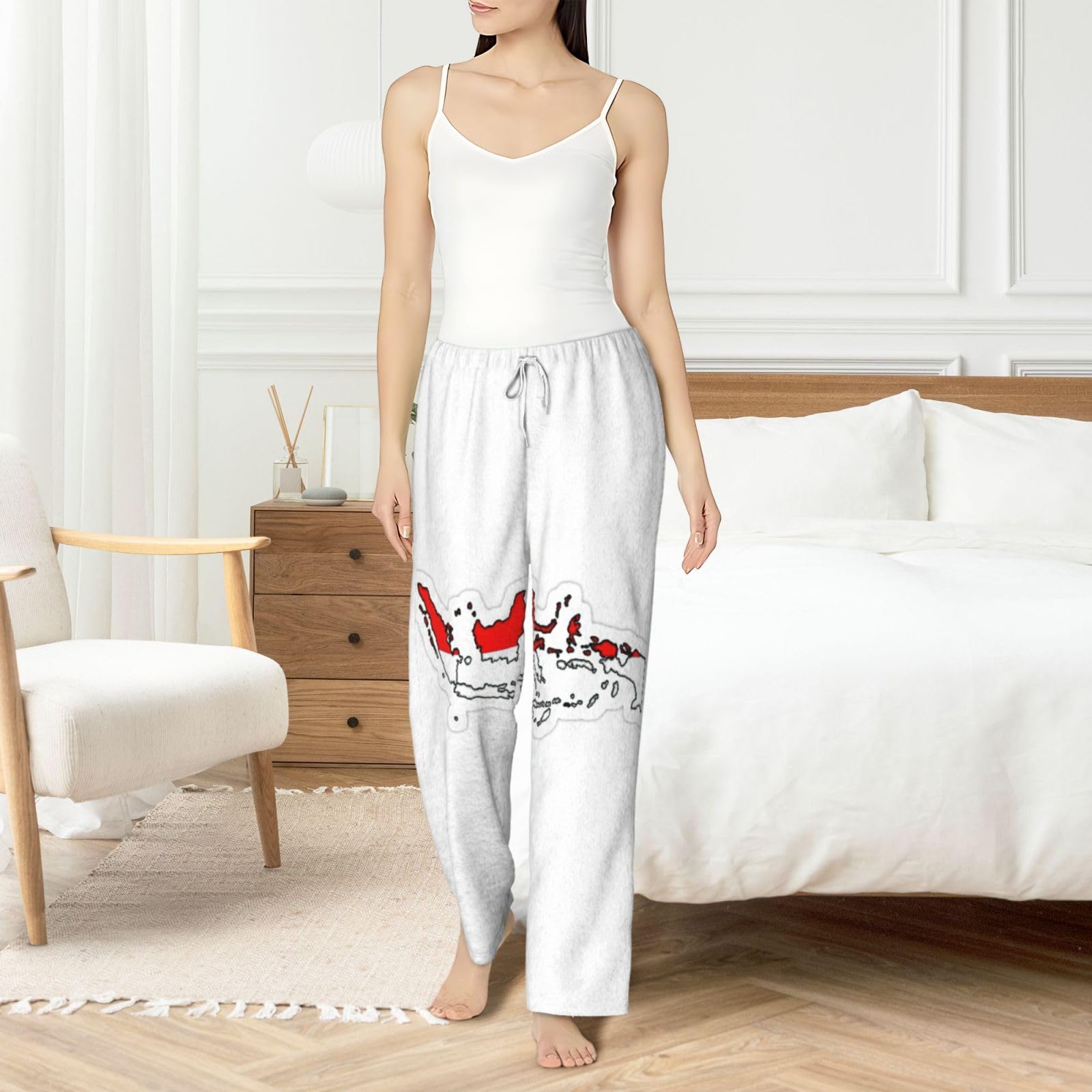 Damen-Schlafanzughose mit indonesischer Flagge, Flanell, Weihnachts-Pyjamahose, warm, bequem, Lounge-Schlafhose für Urlaub und Weihnachten