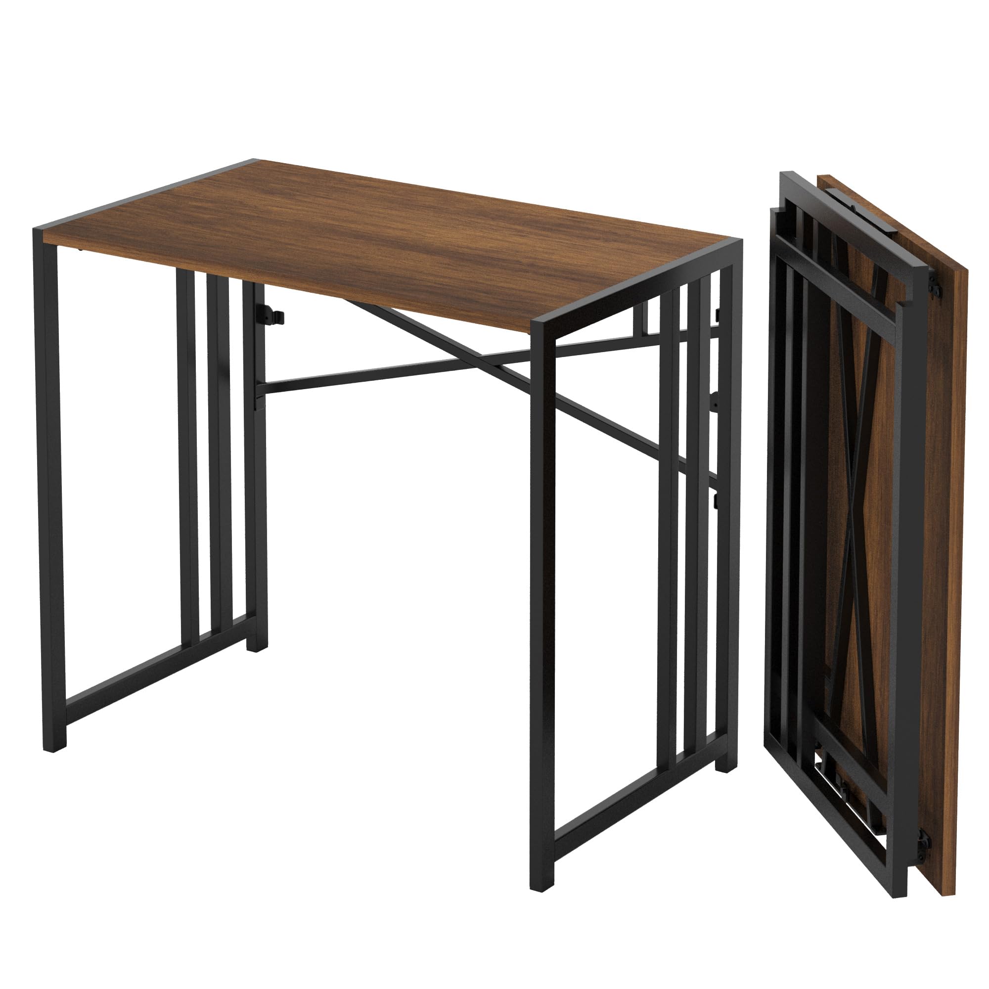 Lutown-Teen 90 cm Folding Small Desk No Assembly Required, Mahogany