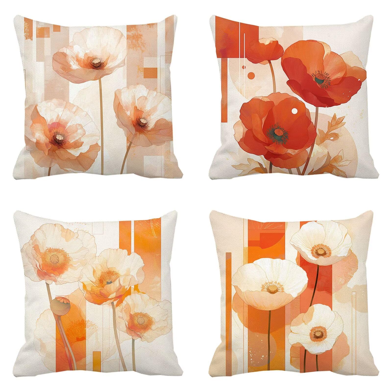 Housse de coussin extérieur imperméable lot de 4 grand format orange fleur pour canapé