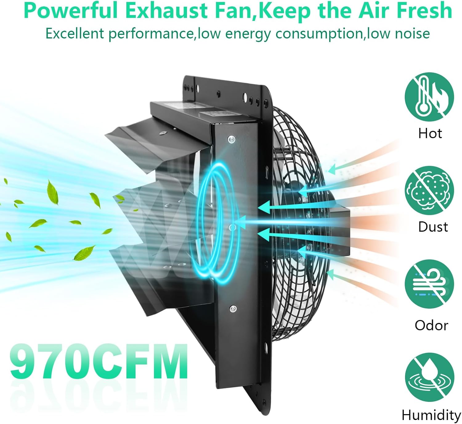 12 Inch Shutter Exhaust Fan,Wall Mount Ventilator Fan with ON/OFF Switch,Attic Vent Fan for Greenhouse, Gable, Barn, Garage, Shed,Chicken Coops Ventilation Fans 970 CFM 1680RPM