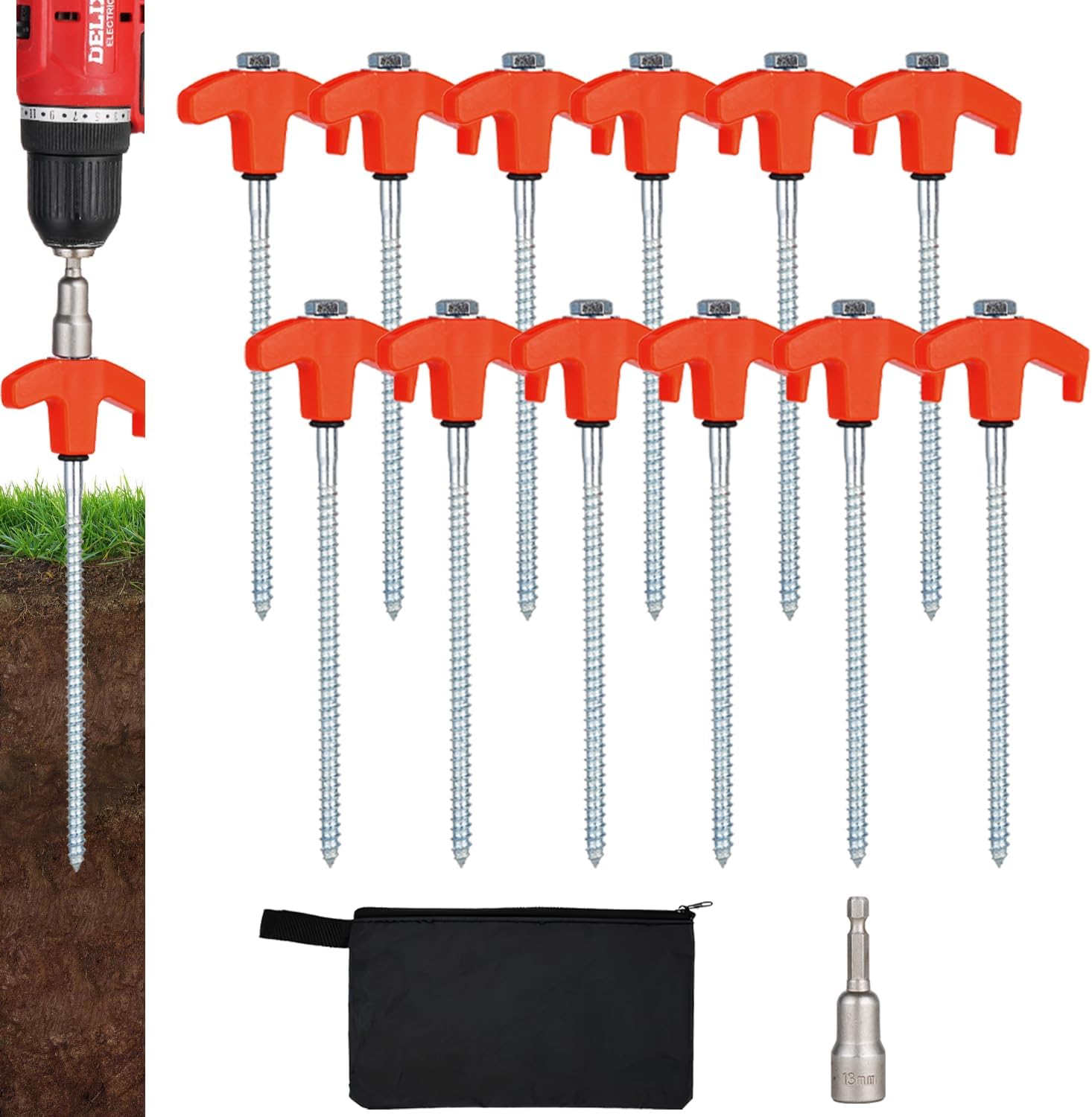 12 Pack Screw in Tent Stakes Heavy Duty,8 Inch Ground Anchors Screw in,Metal Stakes with Hex Head Driver,Camping Tent Accessories.(Orange) 12 Pack Screw in Tent Stakes Heavy Duty,8 Inch Ground Anchors Screw in,Metal Stakes with Hex Head Driver,Camping Tent Accessories.(Orange)