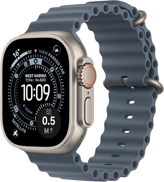 Apple Watch Ultra 3 GPS + Cellular 49mm Natural Titanium Case with Anchor Blue Ocean Band - 1
