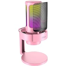 USB Streaming Gaming Microphone, FIFINE AMPLIGAME PC Condenser Desktop Mic for Video, Home use, YouTube, with RGB Control, Gain Knob, 3.5mm Headphone Jack, Shock Mount, on Computer/PS4/PS5-A8 Pink
