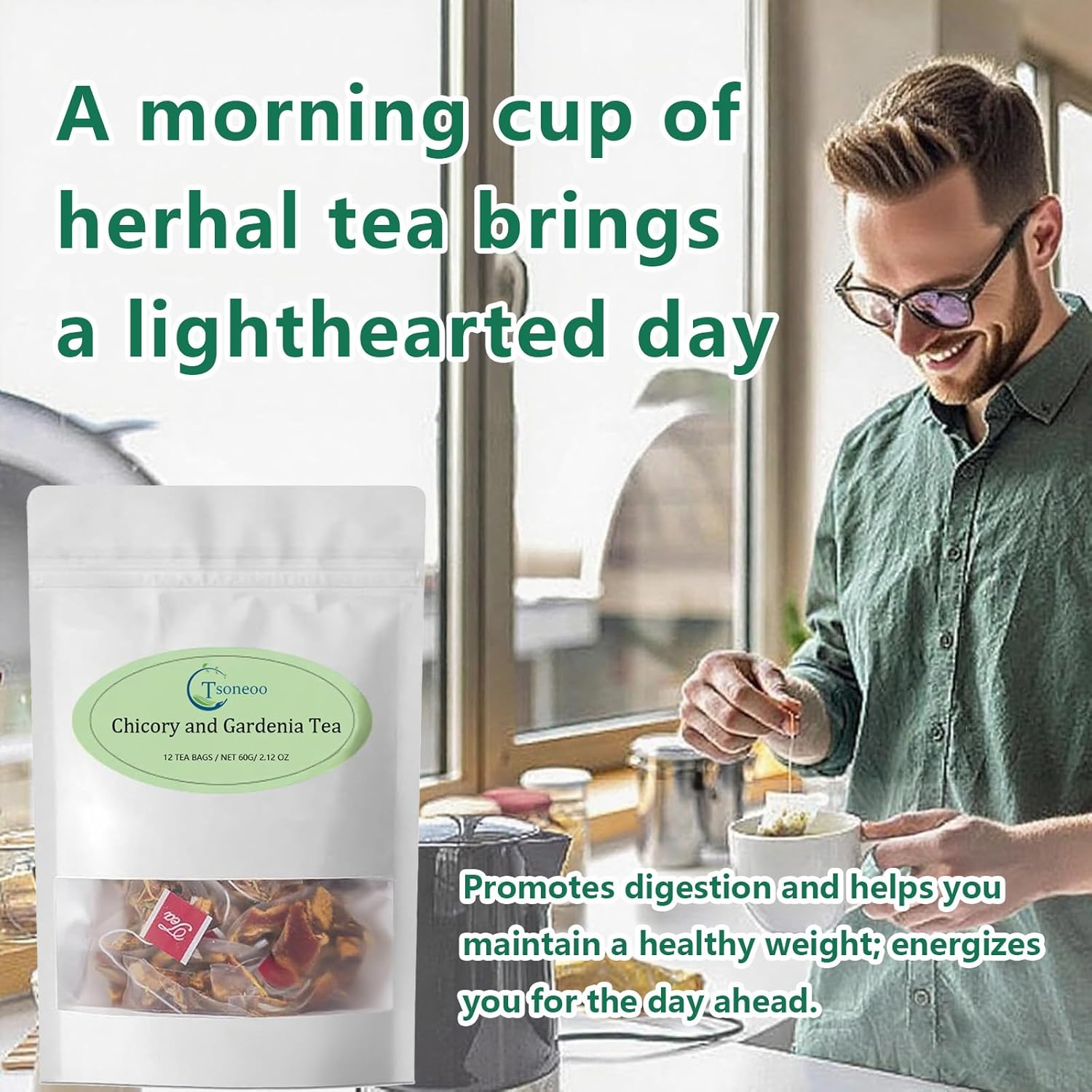 Chicory and Gardenia Herbal Tea Bags (12 Count) – Caffeine Free, Sugar Free Botanical Tea with Honeysuckle, Licorice & Tangerine Peel – Vegan, Naturally Soothing Daily Herbal Blend (2pcs)