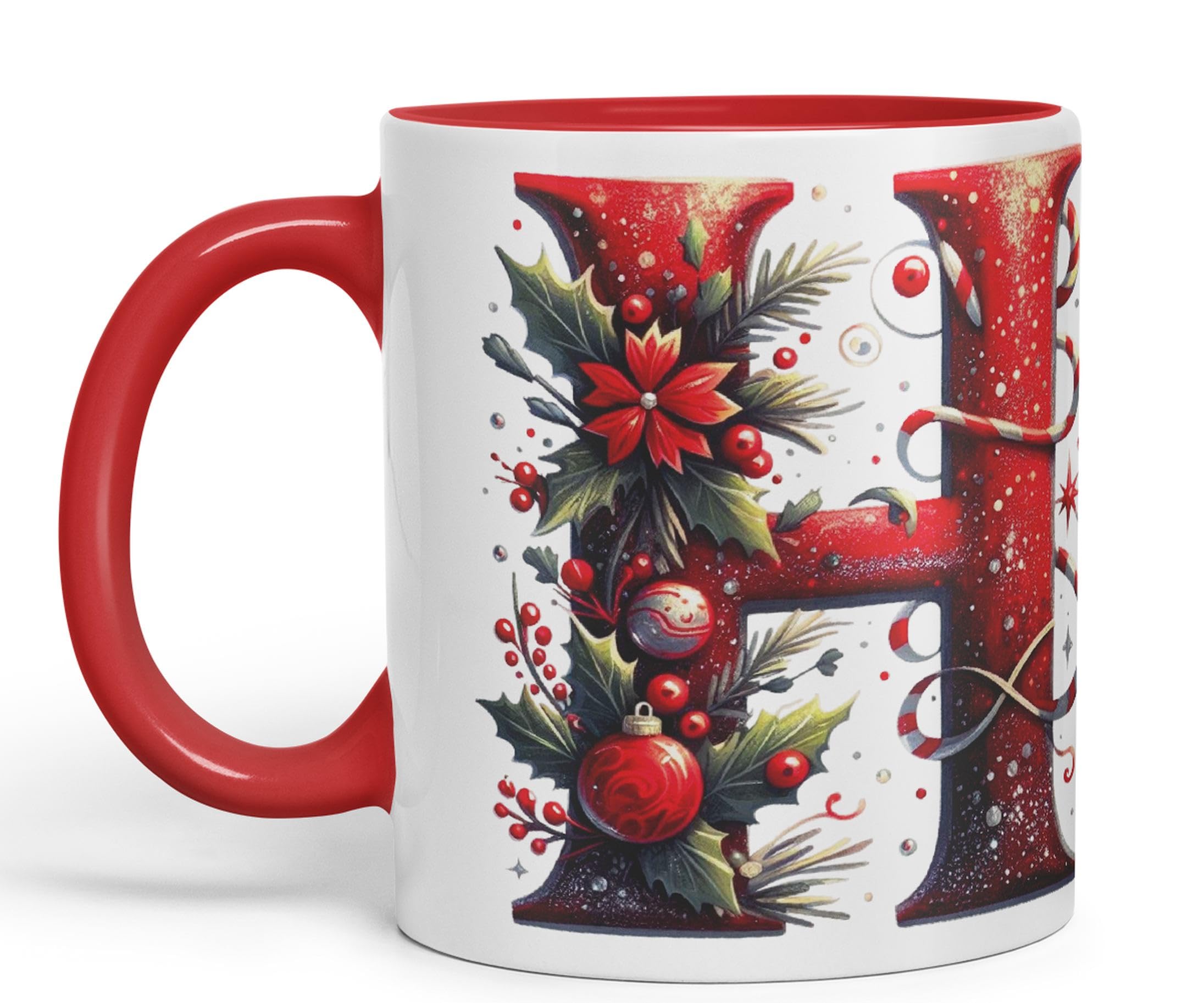 Vixar Red Letter H ChristmasDesigns Alphabet Monogram Lettersjoke sarkasm Sarcastic Ceramic Coloured Mug Cup for Tea Coffee Hot Brew 330ml 11Oz Gift