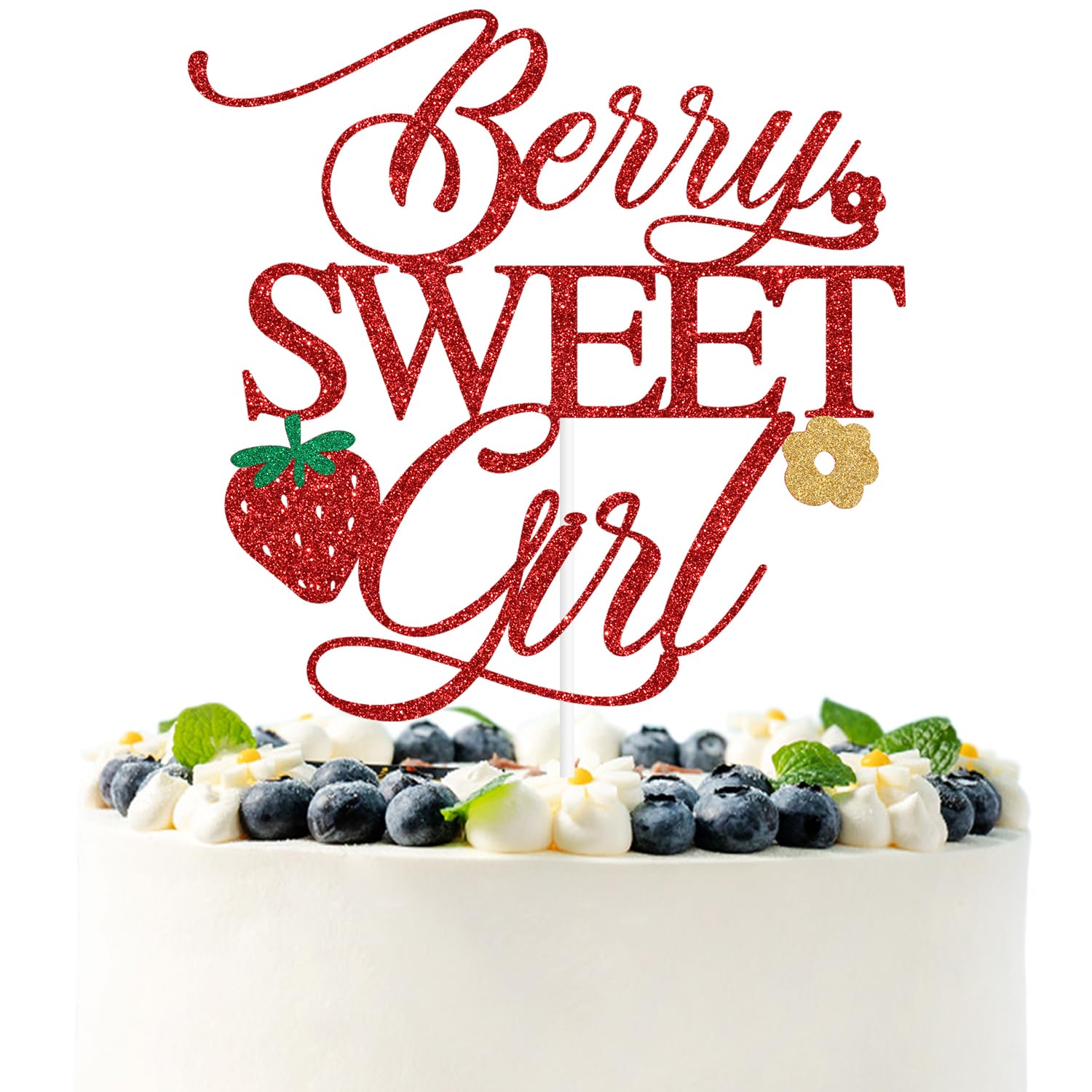 Red Glitter Berry Sweet Girl Cake Topper, A Little Berry Sweet Baby is on the Way/Strawberry Welcome Girl, Strawberry Themed Baby Shower Party
