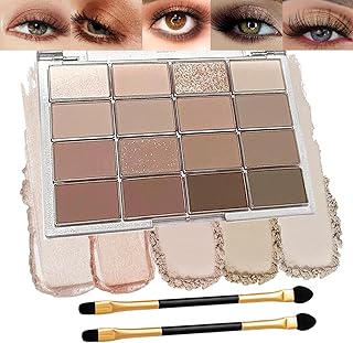 16 Colors Light Brown Nude Eyeshadow Palette – Long Lasting Waterproof N...