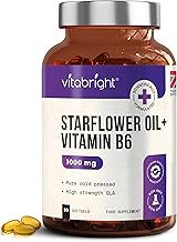 Starflower Oil Capsules 1000mg | 3 Months High GLA Borage with Vitamin B6 | Cold Pressed Star Flower Oil 1000mg Softgels | Vitabright Starflower Supplement High Strength