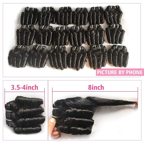 Miniatura 5 de Molefi Extensiones de cabello humano virgen brasileño sin procesar 7A rizado, 4 mechones de cabello ondulado cortos, 1.76 ozpieza, cabeza completa,