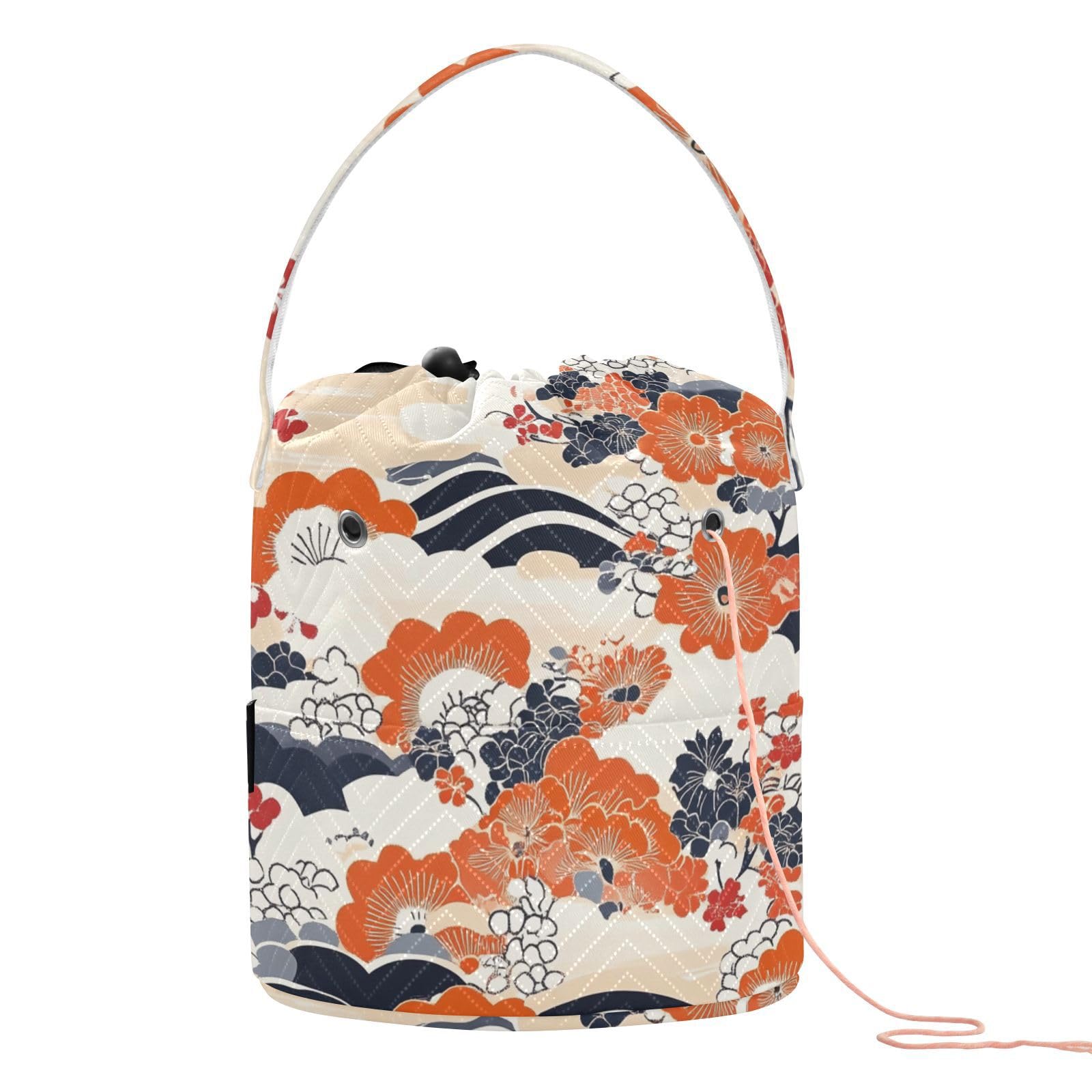 Japanese Style Flower Trees Mountain Crochet Bag Craft Bag Organizer Portable Travel Bag for Crochet Holder Travel Knitting