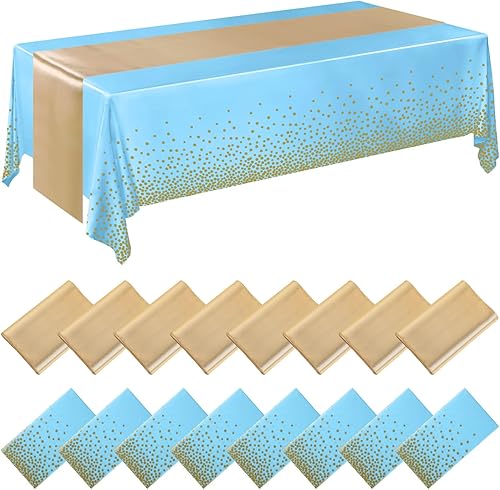 Miniatura 1 de Tudomro 16 manteles desechables de plástico rectangulares, manteles de mesa de 54 x 108 pulgadas con camino de mesa de satén de 12 x 108 pulgadas,