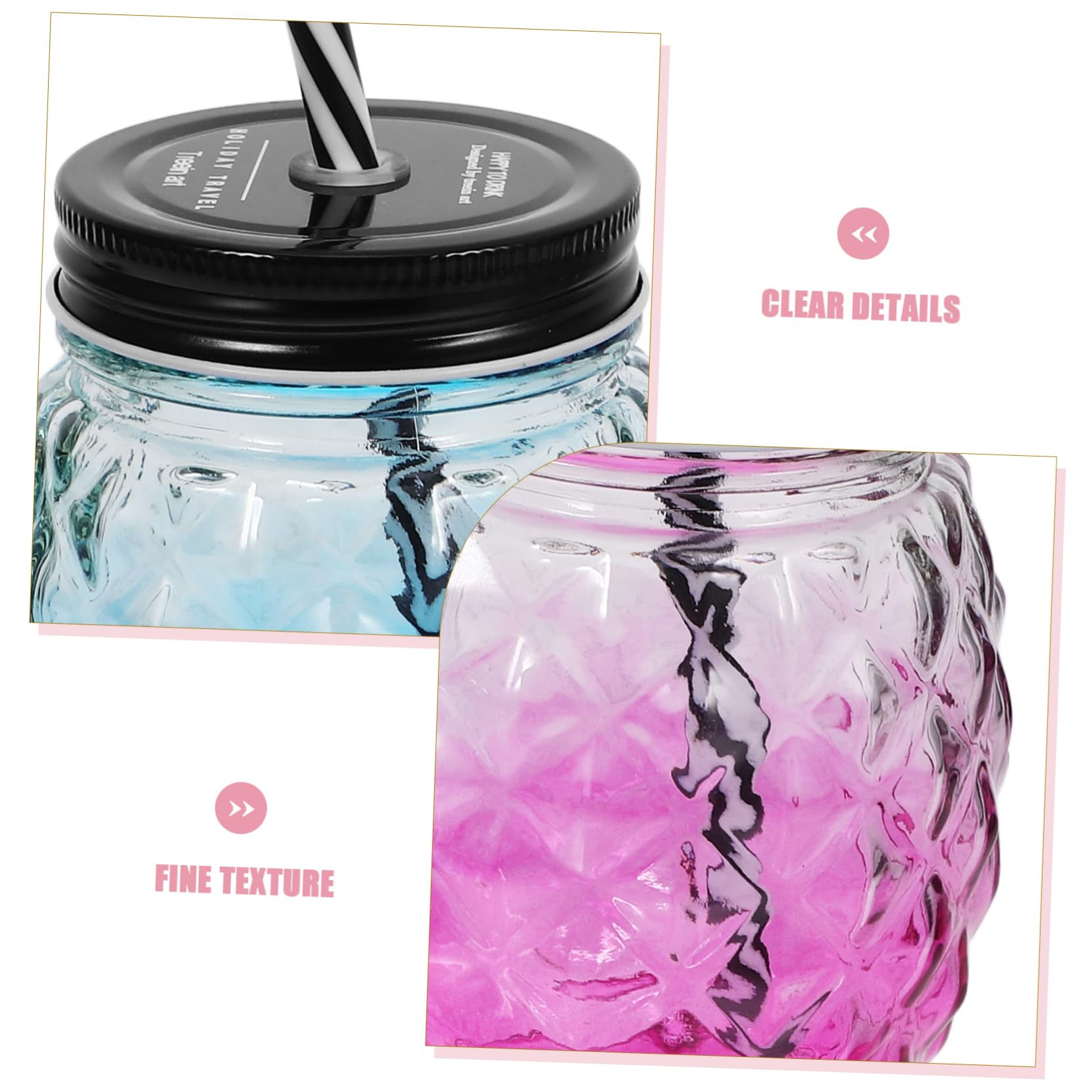 UPKOCH 4 Stück Gerippte Glasbecher aus Glas mit Auslaufsicherem Deckel und Strohhalm für Schule und Arbeit als Trink und Snackbecher