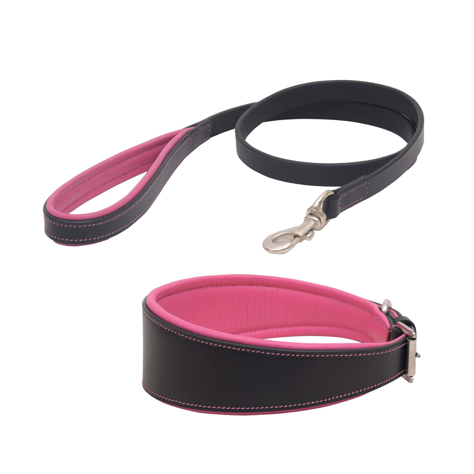 Collier en cuir rembourré fait main noir et rose de 20,3 cm