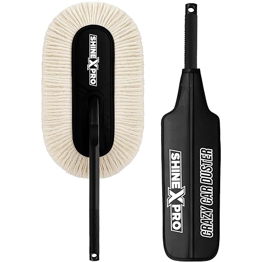 ShineXPro Car Duster - Lint-Free & Scratch-Free Car Cleaner Brush with Long Handle - Car Dust Cleaner features Paraffin Wax Coating for 2x better Cleaning Performance - Car Cleaning Brush for Exterior