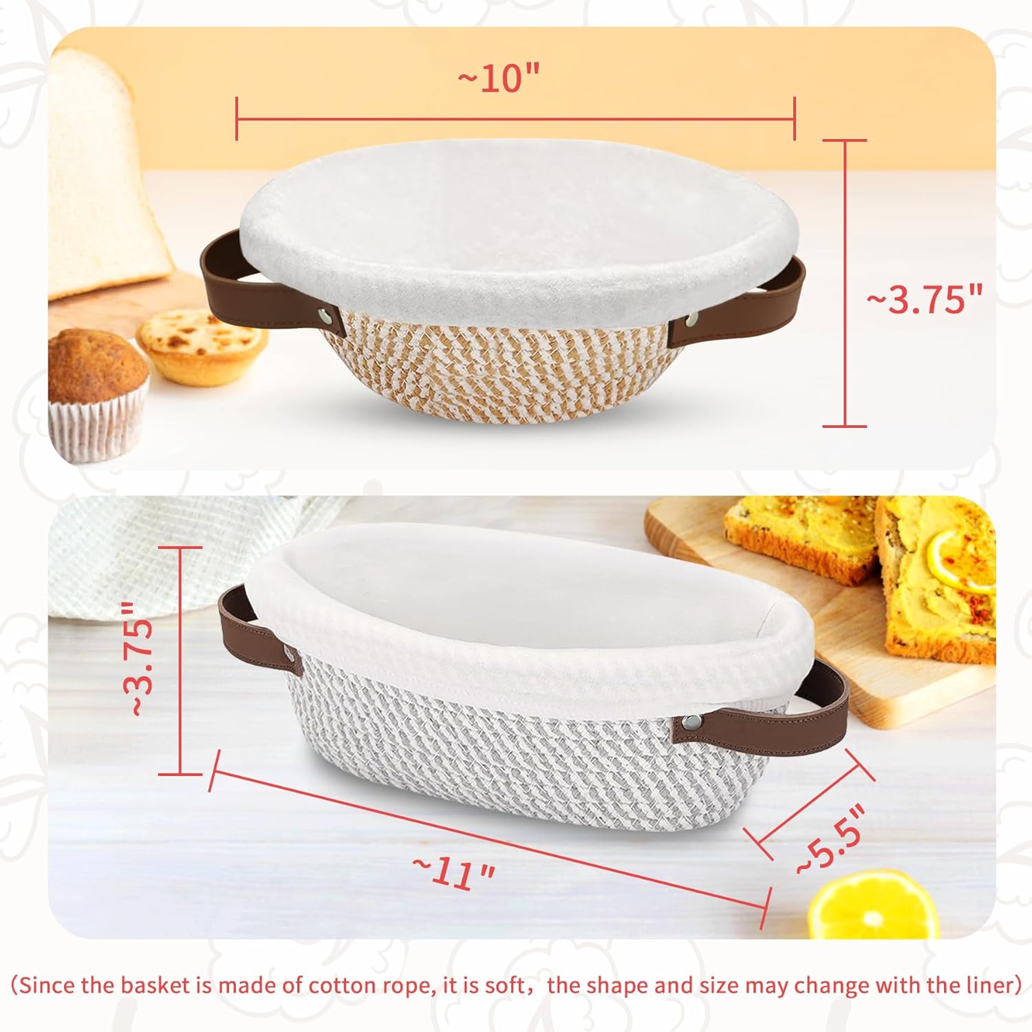 PeacePeo 38 Pcs Sourdough Starter Kit, Cotton Rope Banneton Bread Proofing Basket with Sourdough Starter Jars,10 Inch Round & Oval Proofing Basket with Liners & Covers for Artisan Bread Baking