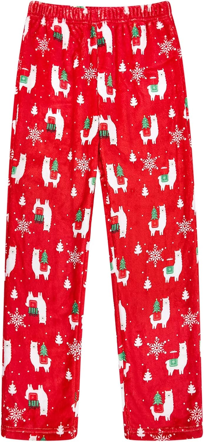 Funnycokid Girls Christmas Pajama Pants Kids Fleece Flannel PJ Pant 6-16Y