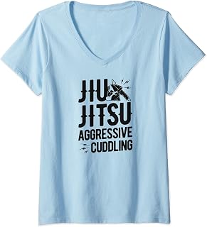 Womens Jiu Jitsu Aggressive Cuddling Funny BBJ Grappling V-Neck T-Shirt