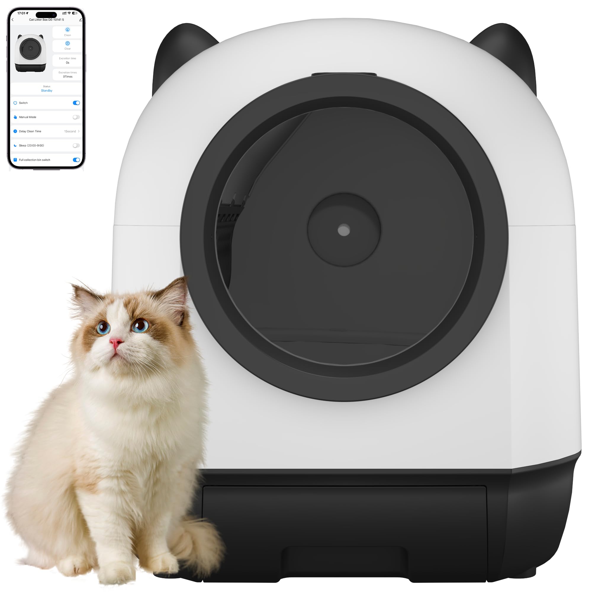 Realbear Automatic Cat Litter Box Self Cleaning Litter Box Large Capacity for Multiple Cats, App Control with Safety Sensors, Includes Scent Cartridge & 2 Roll Garbage Bags (White)