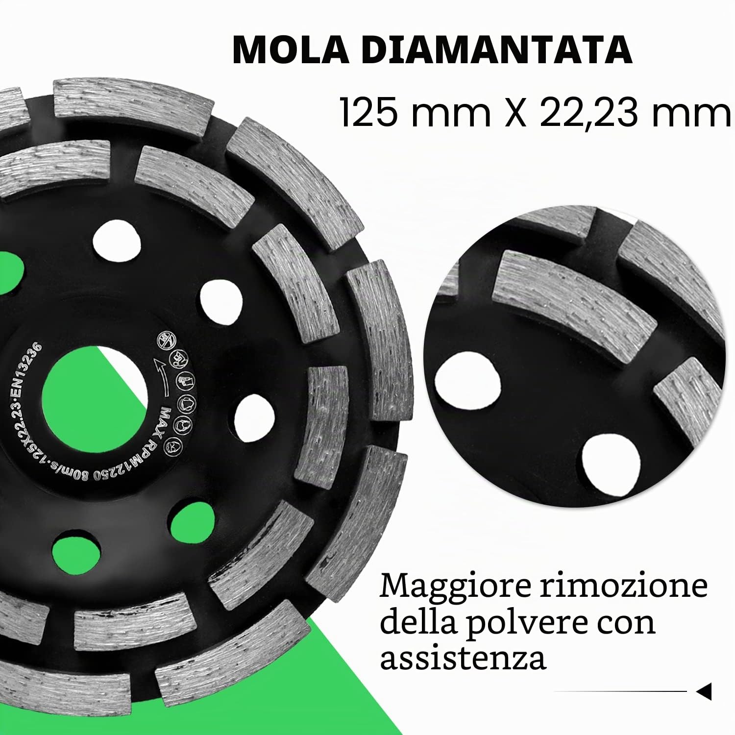 Cuffia Aspirazione Smerigliatrici angolare 115/125 mm + mola diamantata 125 mm x 22,2 mm