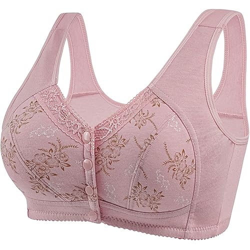Daisy Bras for Older Women Front Closure Convenient Everyday Bras Mid Buttons Comfortable No Underwire Gathering Bras